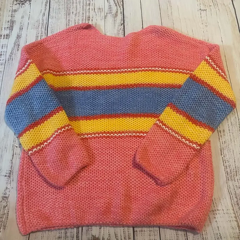 Pink Striped Oversized 100% Acrylic Knit Sweater Size 2X